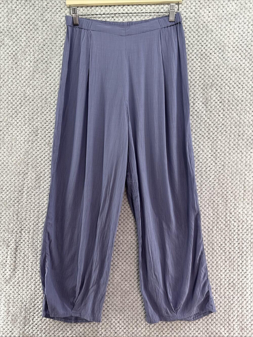 FLAX Pants Womens S Purple Crinkle Textured Rayon Straight High Rise Lagenlook